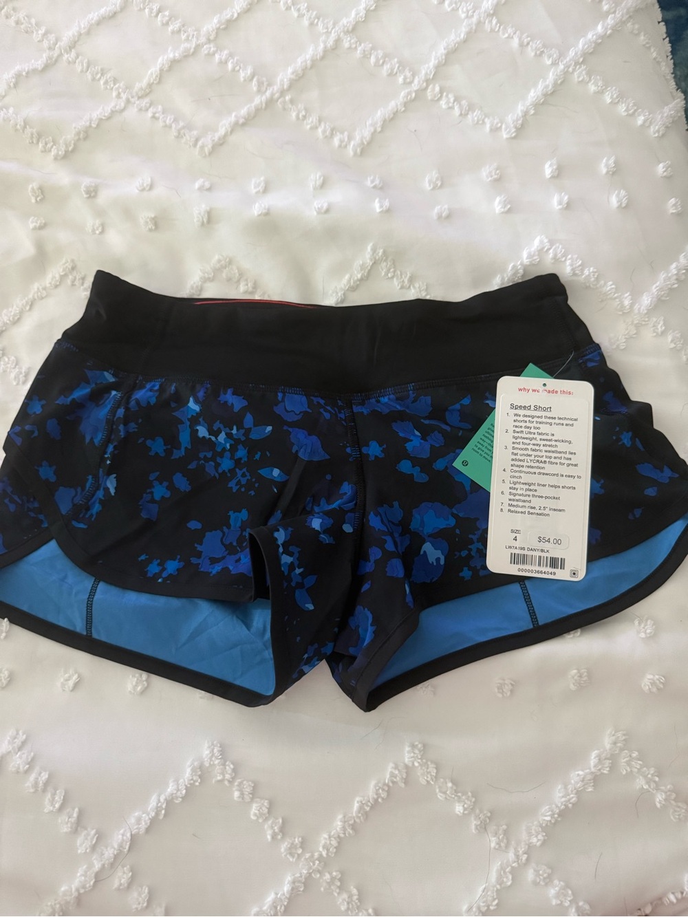lululemon athletica Black Speed Shorts with Blue Floral Print
